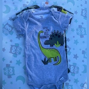 Carter's Gray Onesie with Green Dinosaur Print 3 pieces